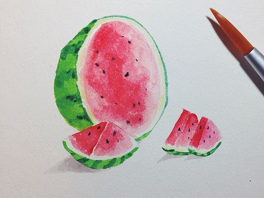 水彩临摹 西瓜