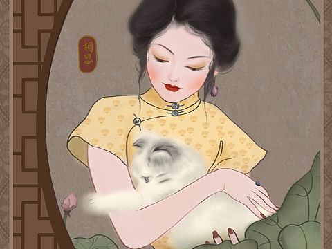 民国风插画《红豆》