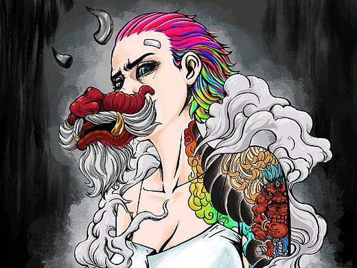 夺面 青炎 花臂姐姐（个人主页-ZMzc1MTc3MjQ=） - 新锐潮流插画 - 站酷设计师八两先生原创素材 - 站酷ZCOOL