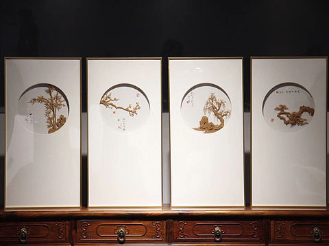 《梅.松.柳.竹软木画》