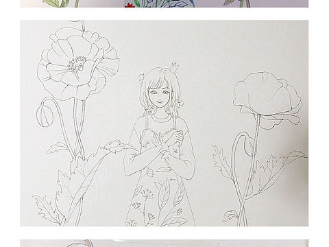 水彩少女插画