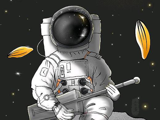 原创插画—宇航员弹吉他