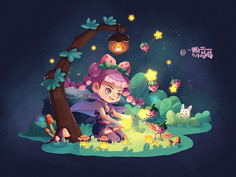 夜里有星星陪伴（个人主页-ZNDgzODk1NjQ=） - 儿童插画 - 站酷设计师一颗小草莓丫丶原创素材 - 站酷ZCOOL