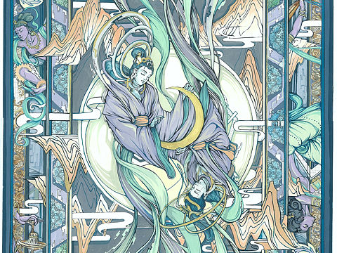 敦煌壁画挂毯设计插画