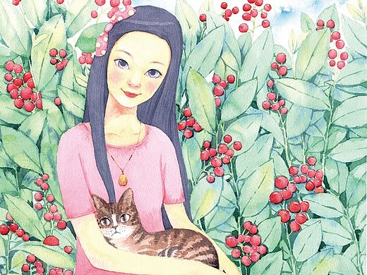 画儿晴天女神来了系列-唯美人物水彩画局部
