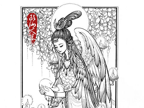针管笔手绘 天帝少女