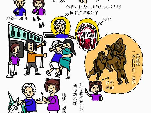 地铁上打架（个人主页-ZNTQ4Nzc5Mjg=） - 单幅漫画 - 站酷设计师差生王小倩原创素材 - 站酷ZCOOL