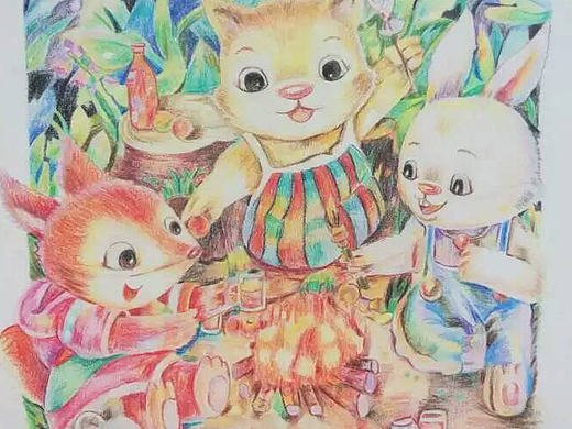 手绘儿童插画彩铅作品