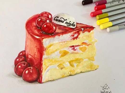 彩铅画 蛋糕