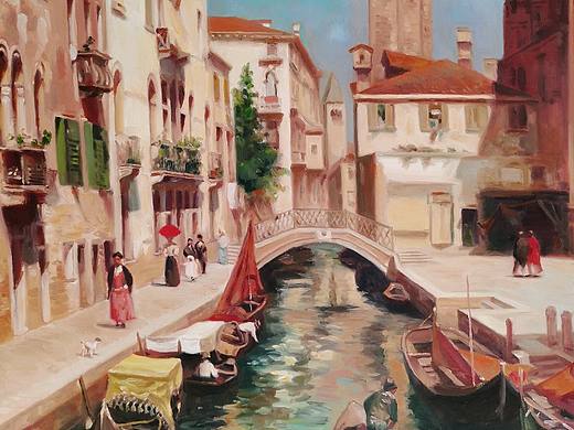 于生慧手绘客厅玄关背景墙油画《城堡》