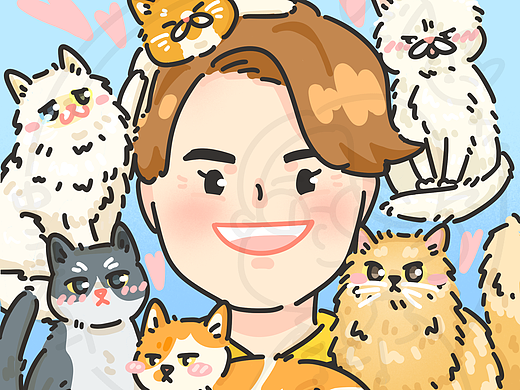 头像约稿|拥有6只猫咪的阿姨