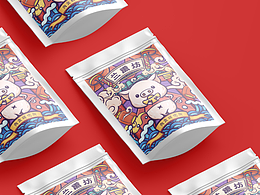 猪肉脯自立袋包装插画设计