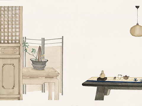 原创插画|茶室的角角落落