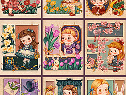 復(fù)古分鏡插畫 | 可愛娃娃鈴蘭郁金香雛菊百合 | 娃衣