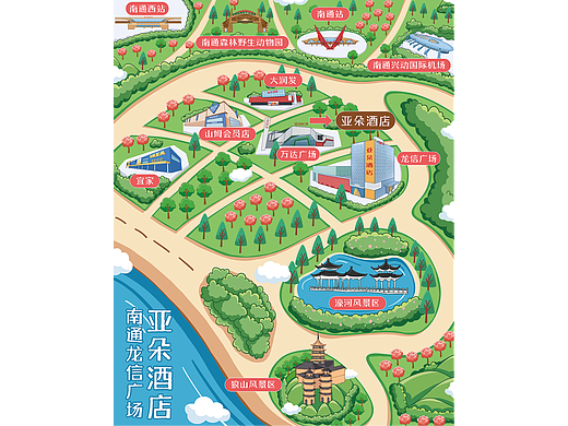 南通龙信广场亚朵酒店手绘地图