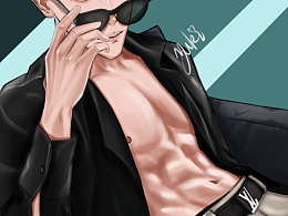 手绘插画腹肌小哥哥系列