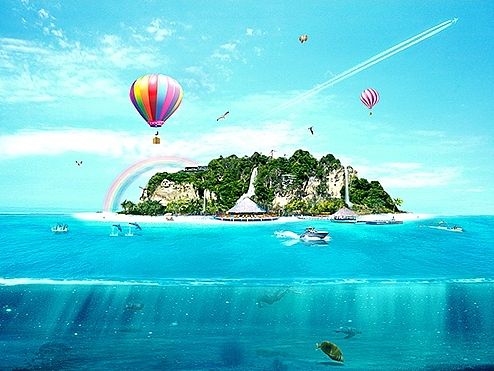 海岛风光—合成海报
