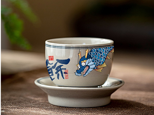 陶瓷茶具插画（日系龙头鱼）