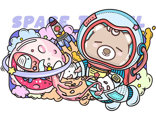 风车熊--旅行记小熊IP形象矢量插画设计