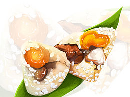 美食插画分享——猪肉蛋黄粽