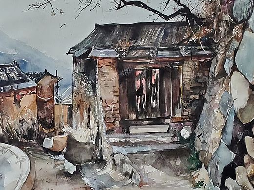 ，水彩风景照片写生习作《村口》🎴  ，fxw🏜  .,2020.7.