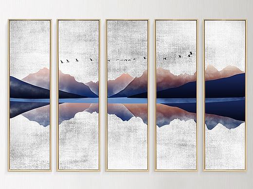 新中式装饰画-抽象水墨山水画多联画