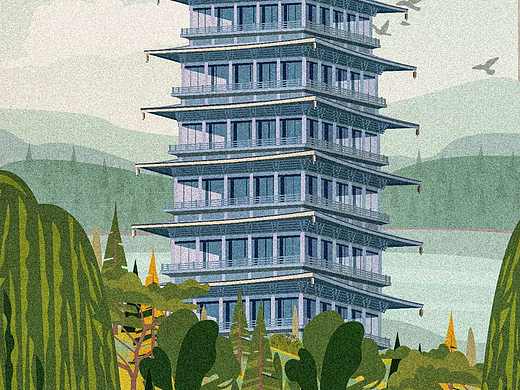 长安塔插画