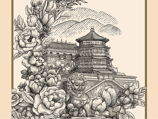 手绘版画 | 颐和园花镜