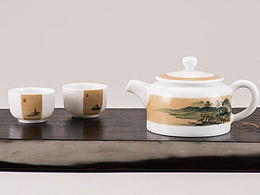 手繪陶瓷青綠山水