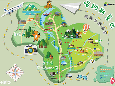 喀纳斯景区旅游手绘地图