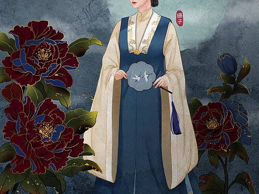 牡丹拟人插画