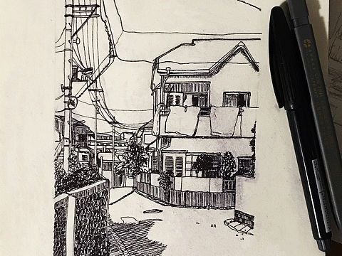 黑白插画针管笔手绘