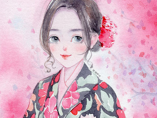 【小熊猫】水彩手绘人物水彩插画教程人物卡通头像手绘水彩三生三生凉凉