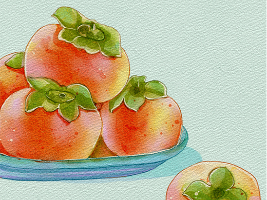 水果水彩系列——柿子