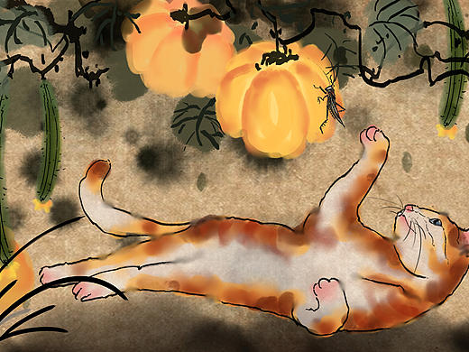 仿国画中国风写意猫咪