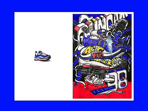 纸上解构nike air max 98高达配色潮流插画装饰画