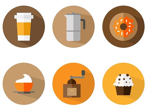 一组咖啡甜品扁平图标临摹 flat icon