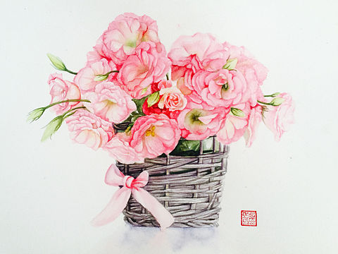 水彩花卉 原创作品 美丽的粉色花朵 