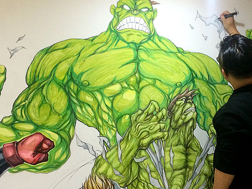 健身房墙绘复仇者联盟系列