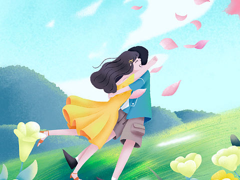 情侣恋爱室外插画