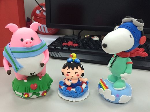 纸粘土，SNOOPY,戴围巾的小猪，summer樱桃小丸子