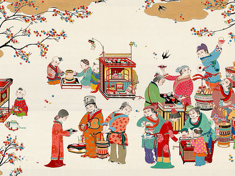 新作：“悦未央”茶品定制系列：宋《春郊斗茶图卷》