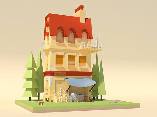 白无常C4D班，第一次低多边形作业/low poly