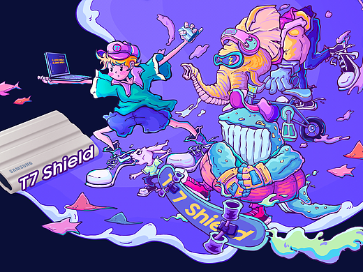 三星移动固态硬盘T7Shield创意海报设计：一起「星」动