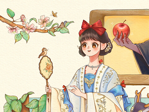 原创少女分镜插画|古风白雪公主9490线稿77色稿