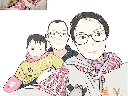 手绘头像—三口之家