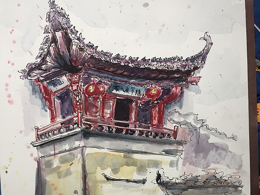 钢笔淡彩 西递写生
