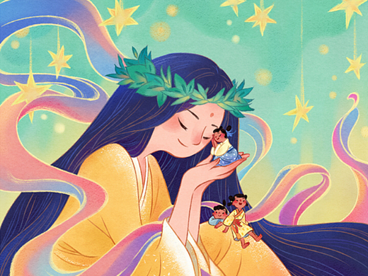 女媧（個人主頁-ZNjUyNTMzMjA=） - 兒童插畫 - 站酷設計師桃染Lin原創(chuàng)素材 - 站酷ZCOOL