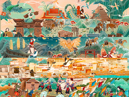 茶马古道滇藏线插画长卷