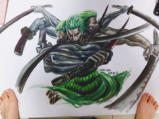 阿修罗，水粉画，索隆